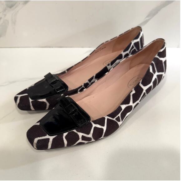 Talbots Sz 7 Low Heels Giraffe Pattern Calf Hair Small Patent Bow Classy Office - Picture 1 of 11